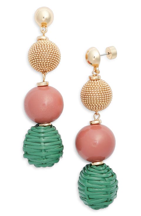 Raffia & Wood Bead Drop Earrings