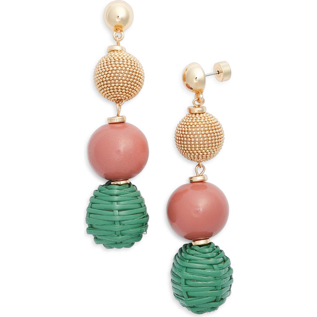 Nordstrom Raffia & Wood Bead Drop Earrings In Teal- Coral- Gold