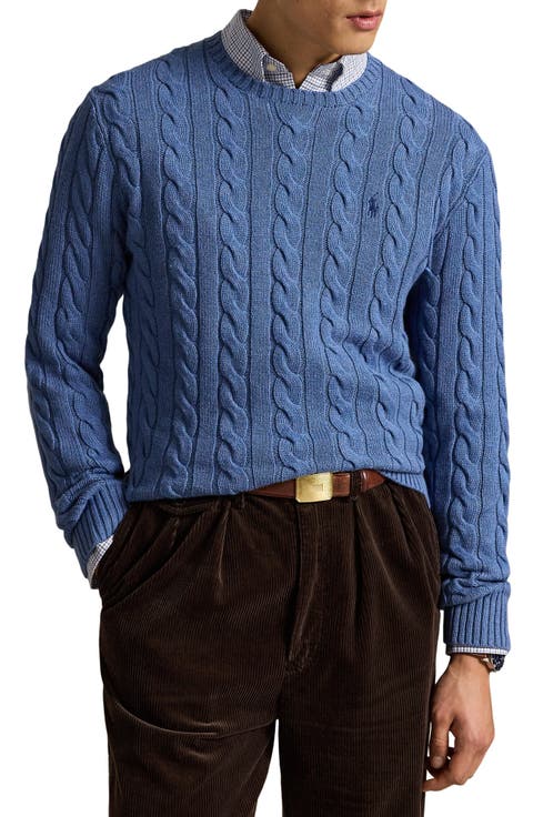 Cabled Cotton Crewneck Sweater