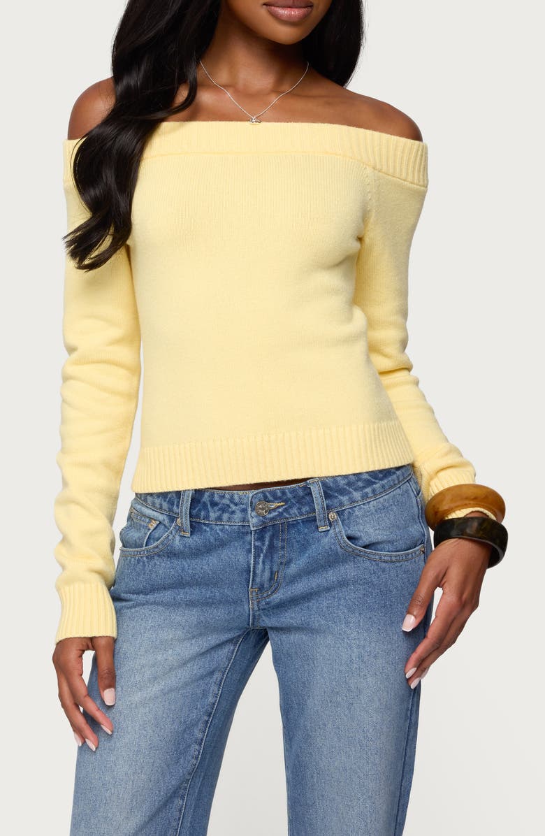 EDIKTED Elona Off the Shoulder Sweater, Main, color, Yellow