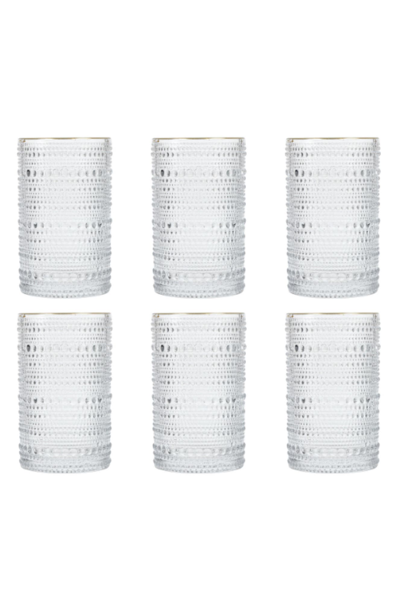 Fortessa Jupiter Set of 6 Gold Rim Beverage Glasses in Clear 