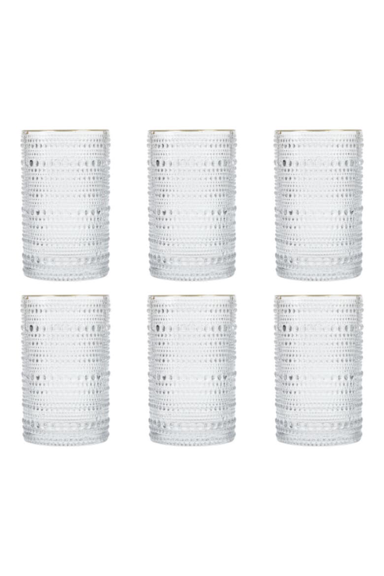Jupiter Set of 6 Gold Rim Beverage Glasses, Main, color, CLEAR