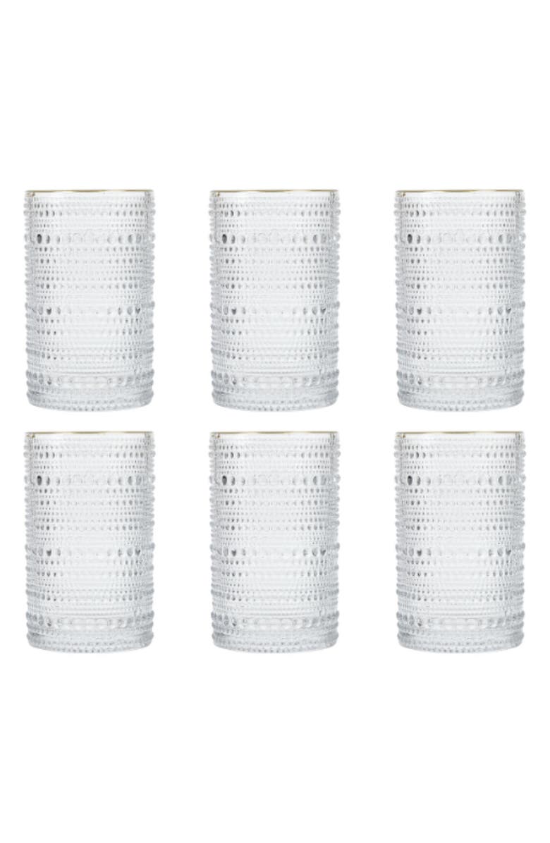Fortessa Jupiter Set of 6 Gold Rim Beverage Glasses, Main, color,