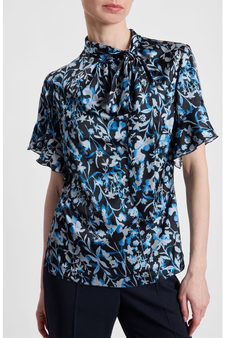 Athena Floral Blouse with Short Flutter Sleeves, Main, color, MIDNIGHT