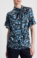 Santorelli Athena Floral Blouse with Short Flutter Sleeves