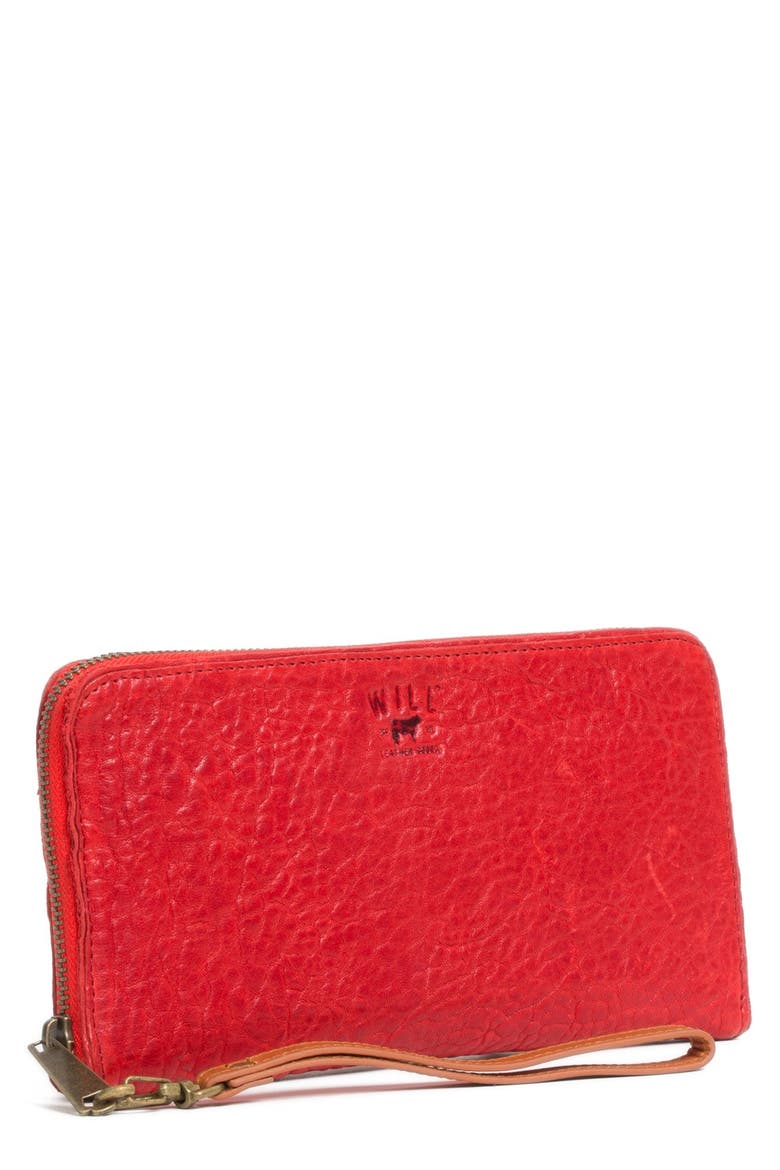 'Imogen' Washed Italian Lambskin Leather Checkbook Clutch, Main, color, RED
