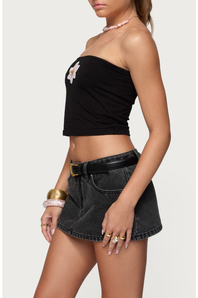 Luli Beaded Flower Crop Tube Top, Alternate, color, BLACK