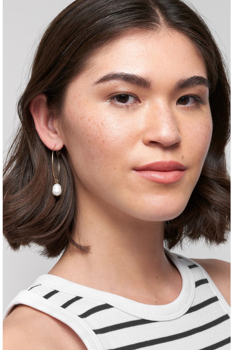 7.5-8mm Freshwater Pearl Hoop Earrings, Alternate, color, GOLD/WHITE