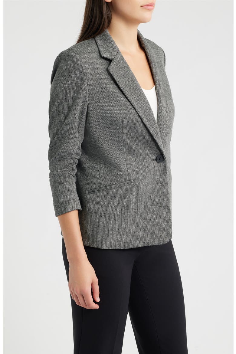 Herringbone One-Button Blazer, Alternate, color, ANNE BLACK/ GREY