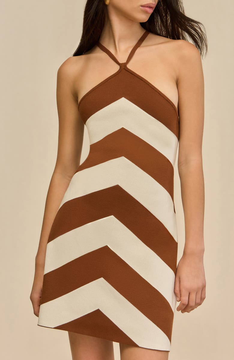 Cult Gaia Nelson Stripe Halter Sweater Dress, Alternate, color, Large Saddle Stripe