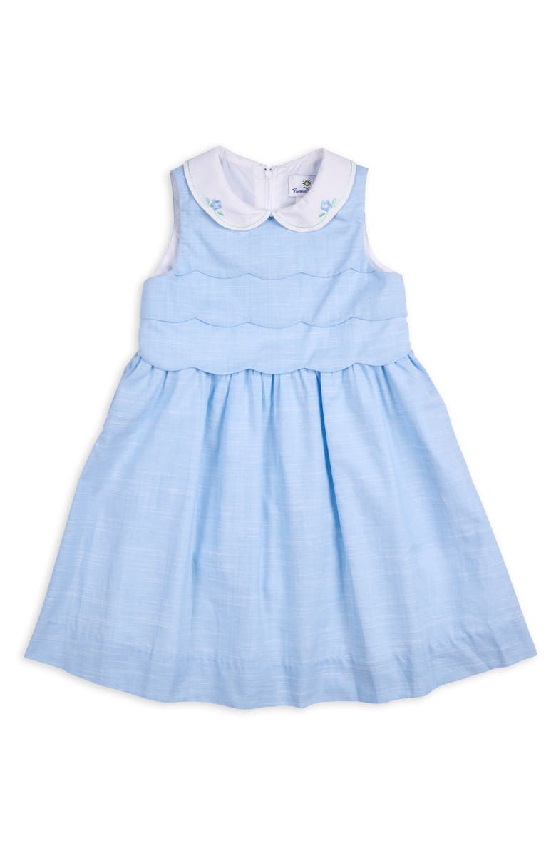 Florence Eiseman Linen Look Dress With Embroidered Collar, Main, color, Light Blue