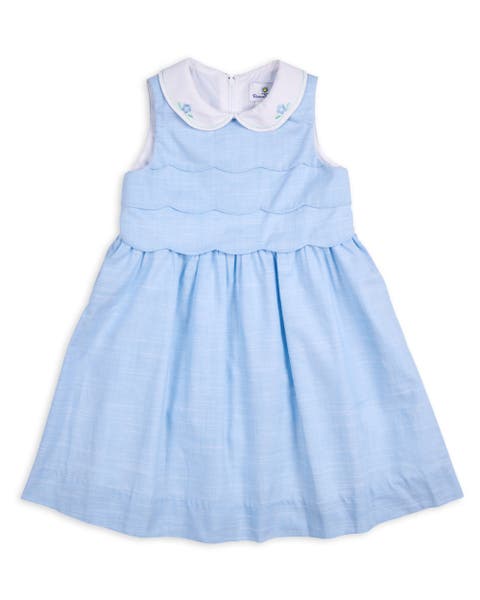 Linen Look Dress With Embroidered Collar