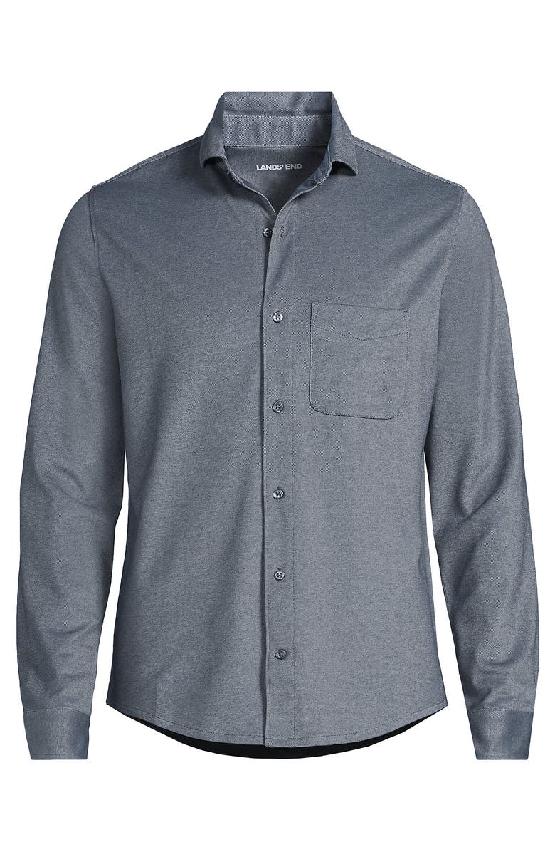 Lands' End Long Sleeve Knit Travel Kit Oxford Shirt, Alternate, color, Steel Gray Birdseye