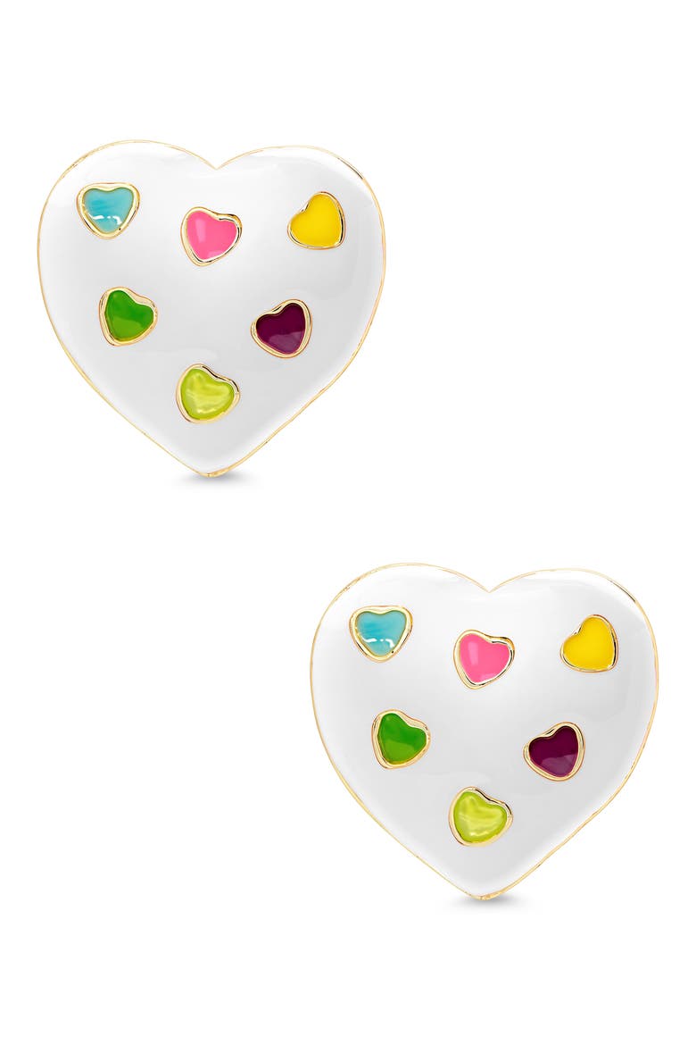 Kids' Puff Heart Enamel Stud Earrings, Main, color, WHITE