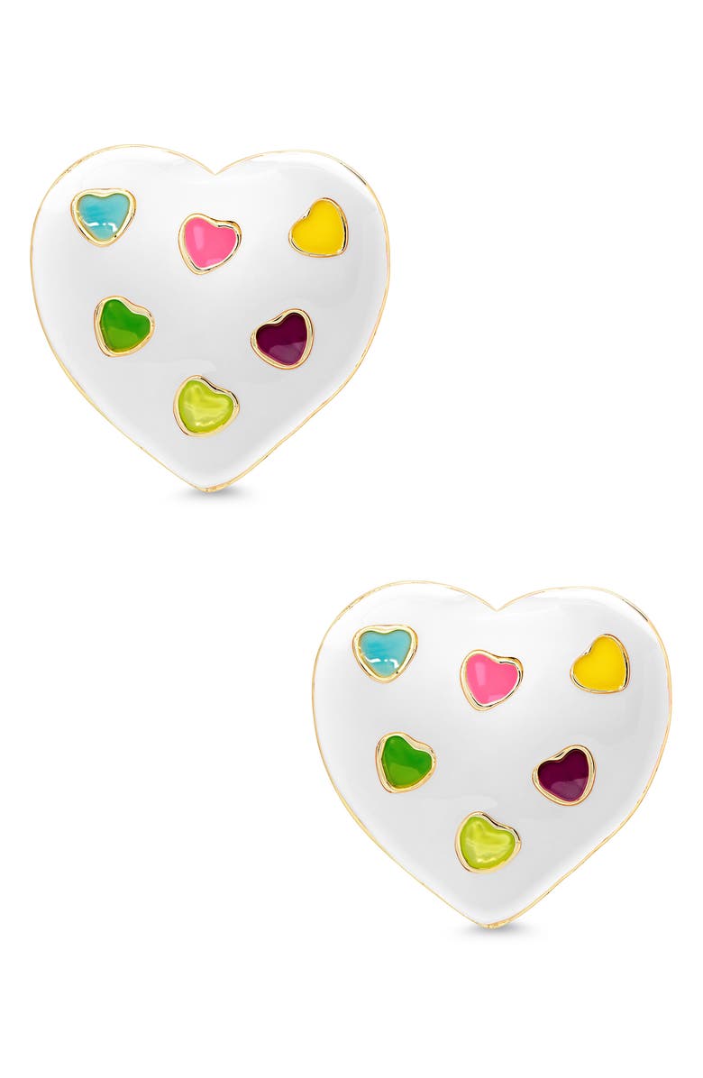 Lily Nily Kids' Puff Heart Enamel Stud Earrings, Main, color, White