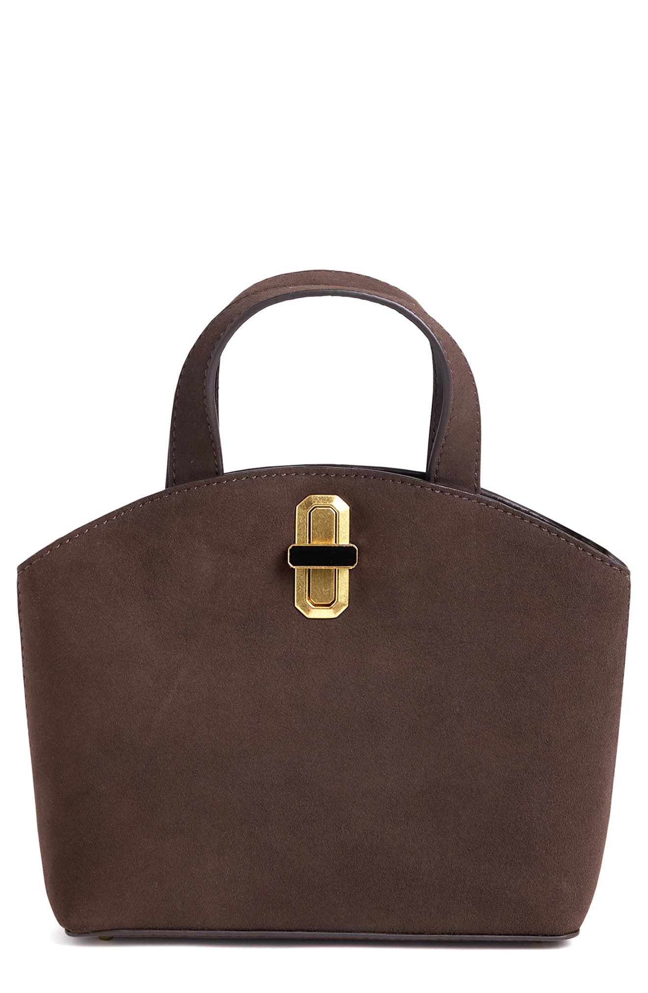 Mini Leather Dome Tote, Main, color, CHOCOLATE