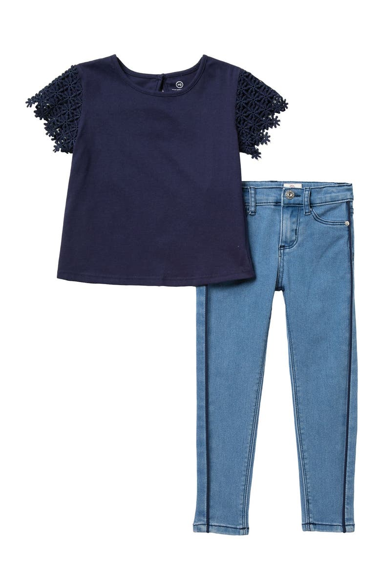 AG Lace Sleeve Top & Jeans Set, Alternate, color, 