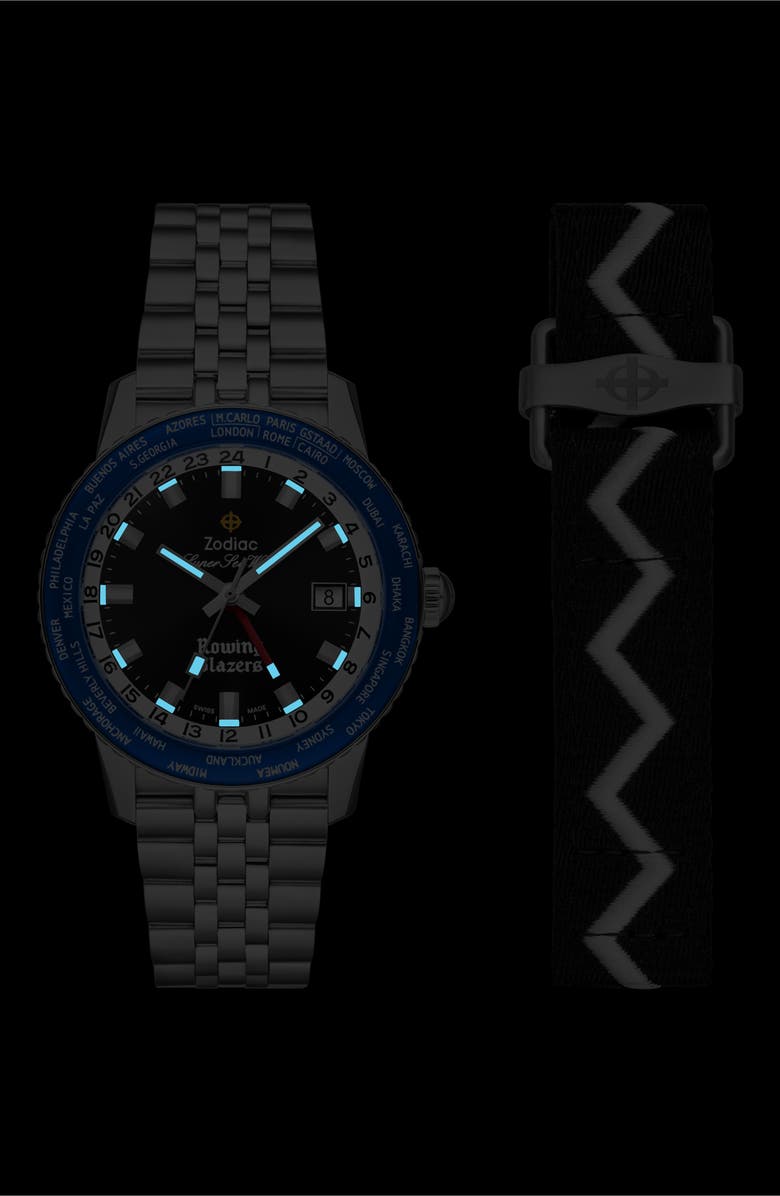 Zodiac x Rowing Blazers Super Sea Wolf World Time Bracelet Watch, 40mm, Alternate, color, 