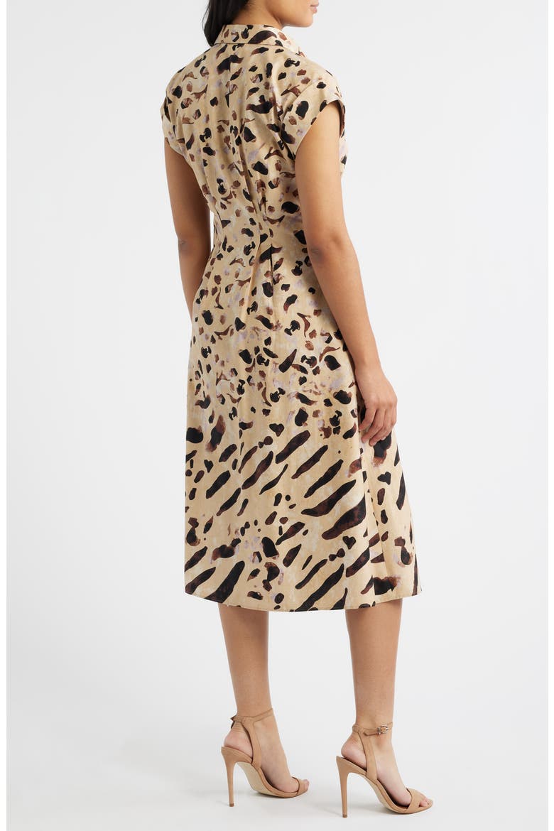 Abstract Animal Print Stretch Cotton Midi Shirtdress, Alternate, color, BROWN MULTI