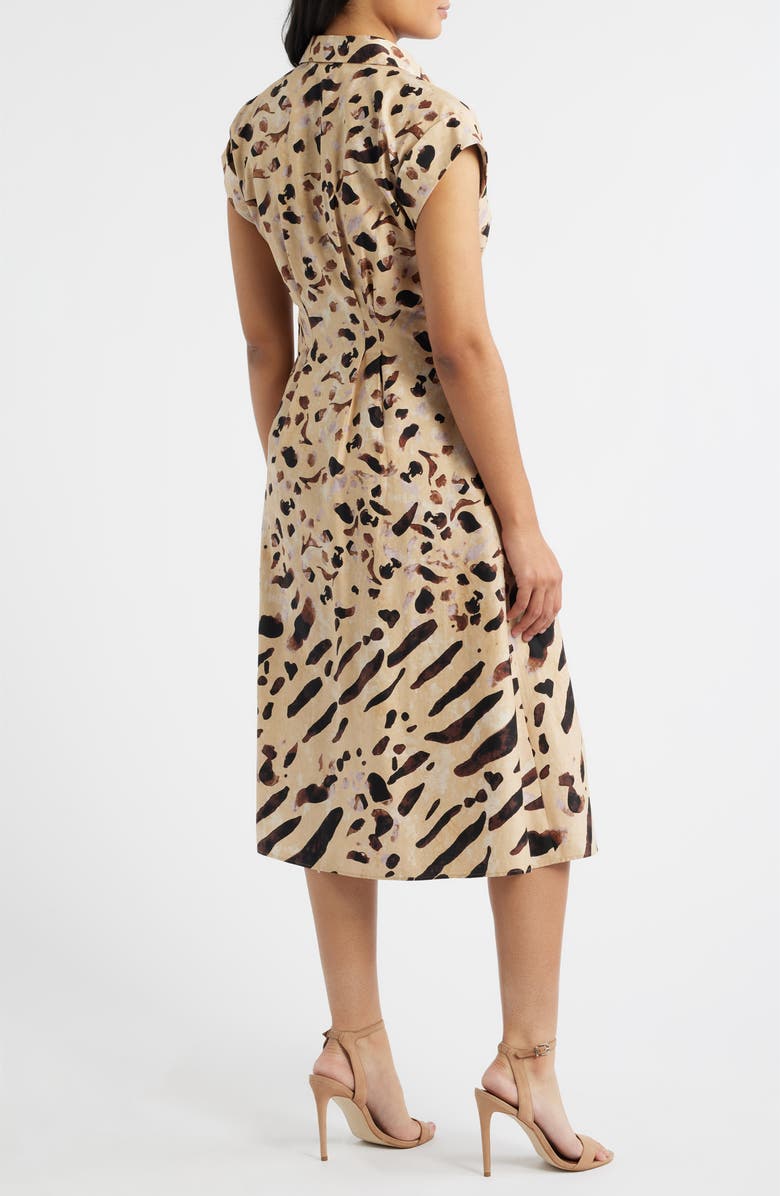 Julia Jordan Abstract Animal Print Stretch Cotton Midi Shirtdress, Alternate, color, Brown Multi