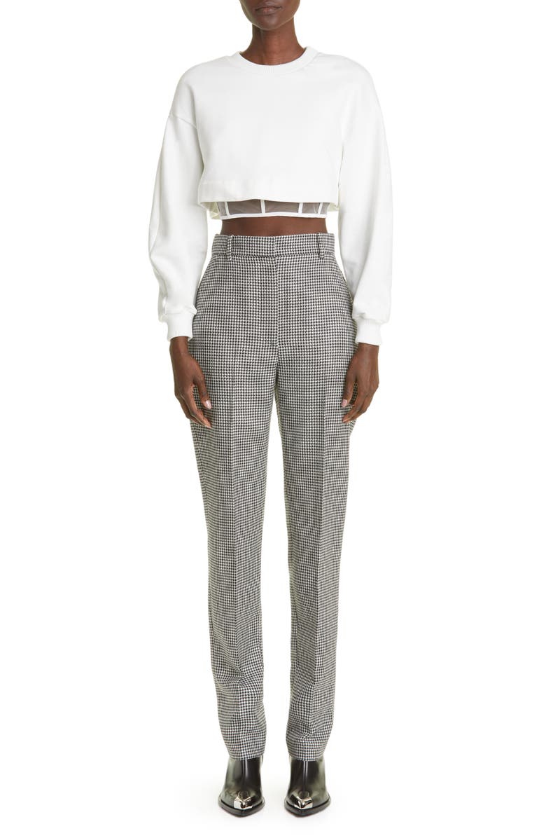 McQueen Crop Cotton Sweatshirt with Sheer Corset Inset, Alternate, color,