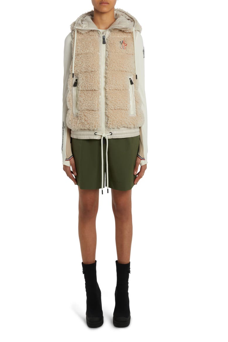 Teddy Fleece Hooded Down Vest, Main, color, NATURAL