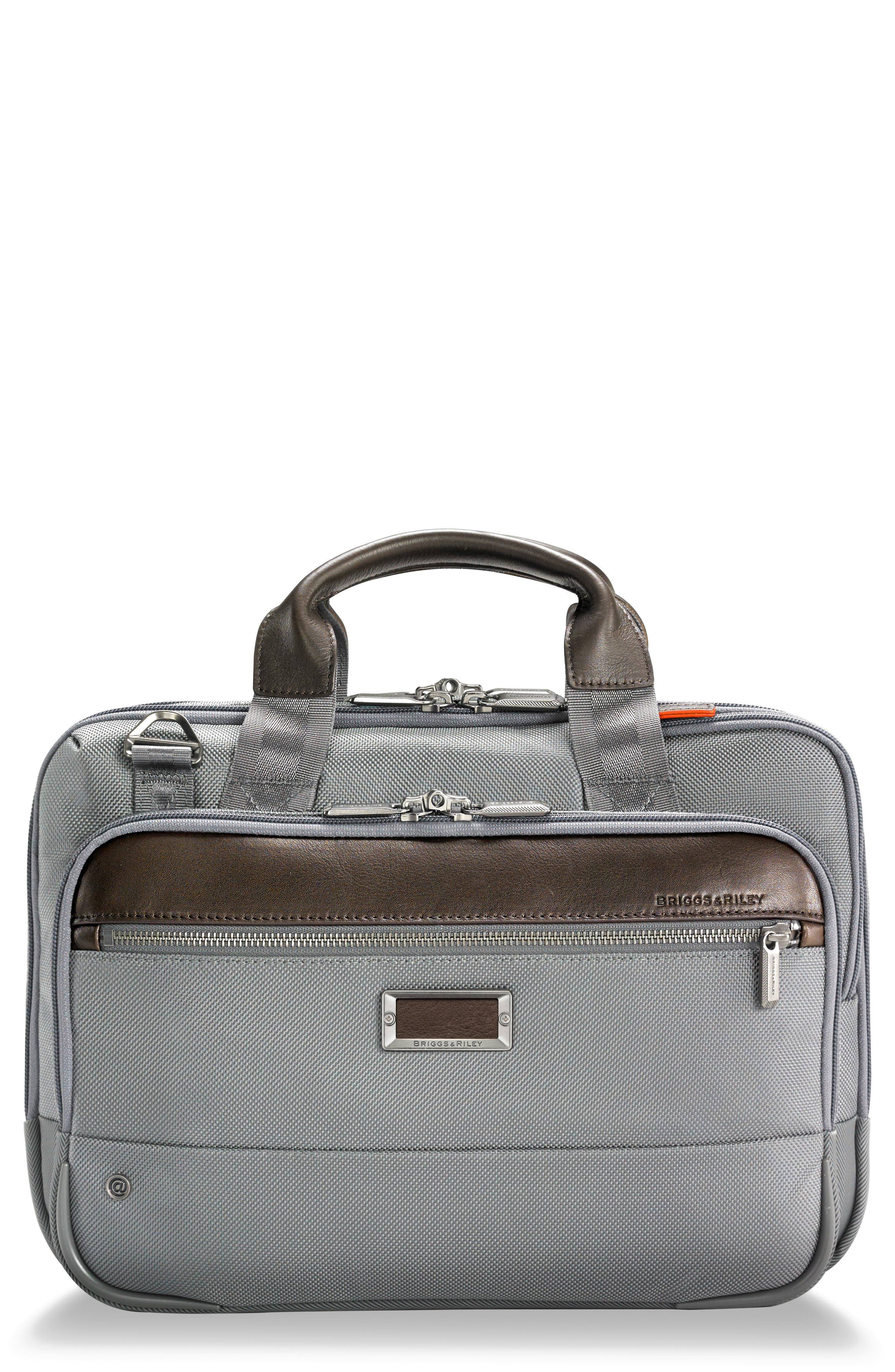 @work Small Expandable Ballistic Nylon Laptop Briefcase with RFID Pocket, Main, color, GREY