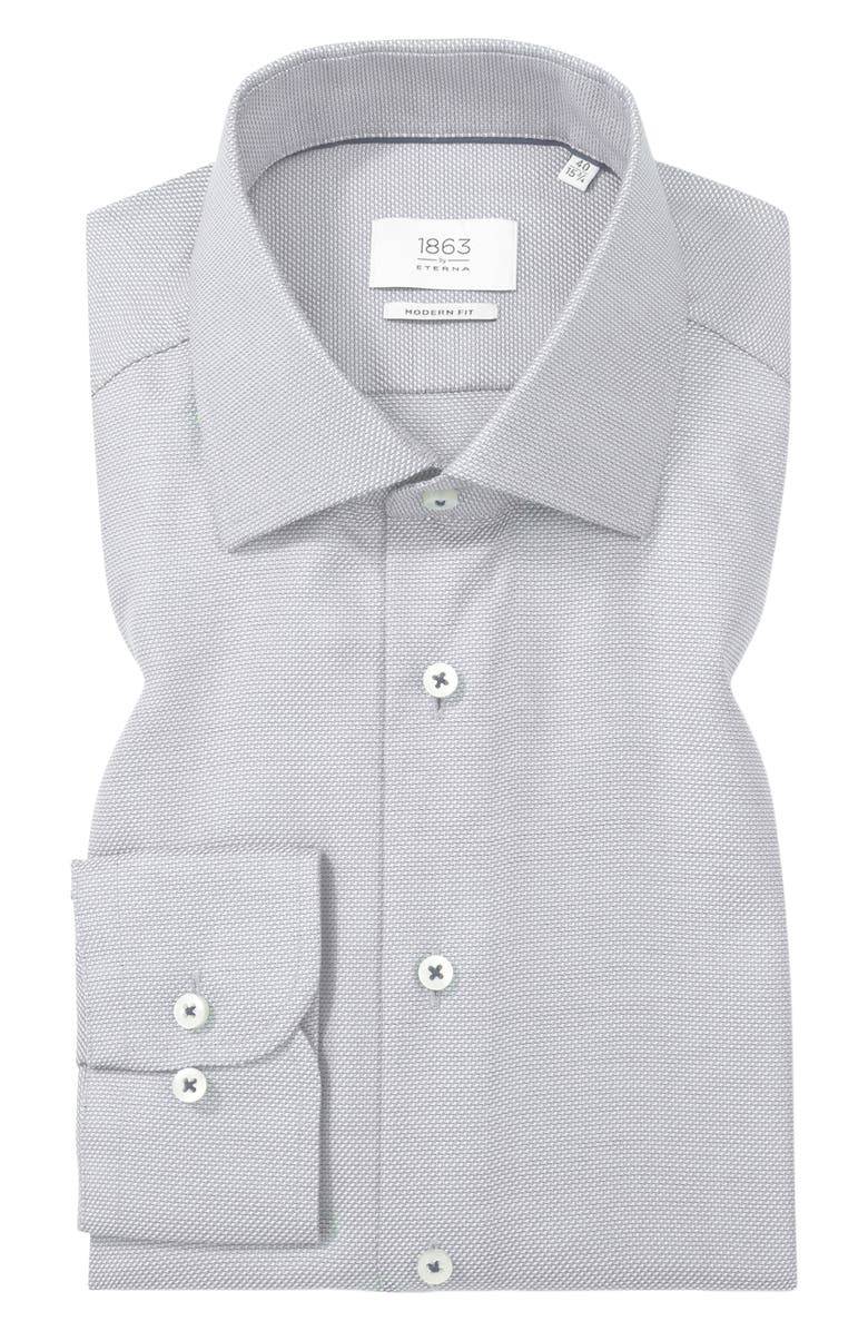 1863 by Eterna Modern Fit Micropattern Non-Iron Cotton Dobby Dress Shirt, Alternate, color, Silver Grey