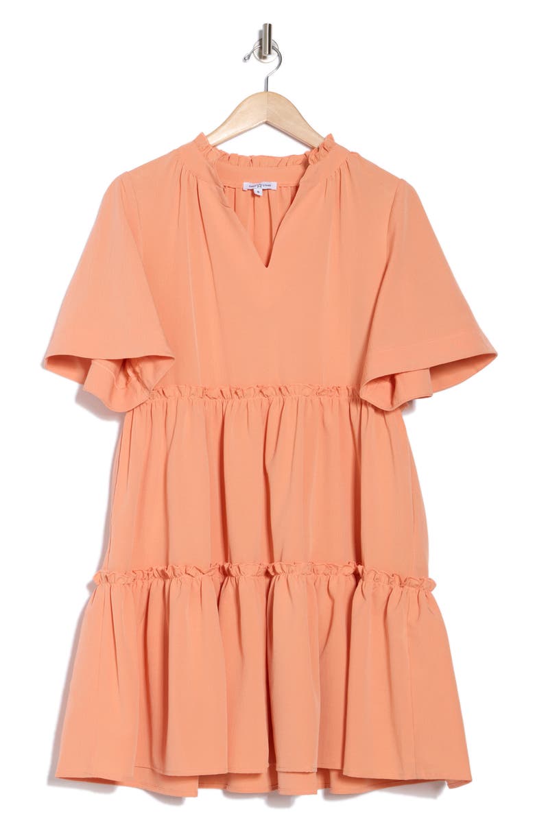 AREA STARS Pria Split Neck Tiered Trapeze Dress, Alternate, color, Coral