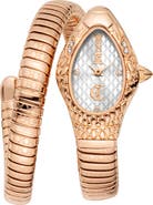 Just Cavalli Snake Rose Gold Tone Wraparound Bracelet Watch, 20mm x 34.5mm