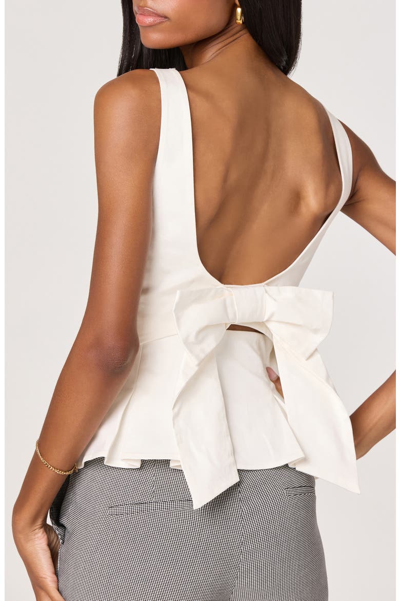 Viki Back Bow Stretch Cotton Peplum Top, Alternate, color, WHITE