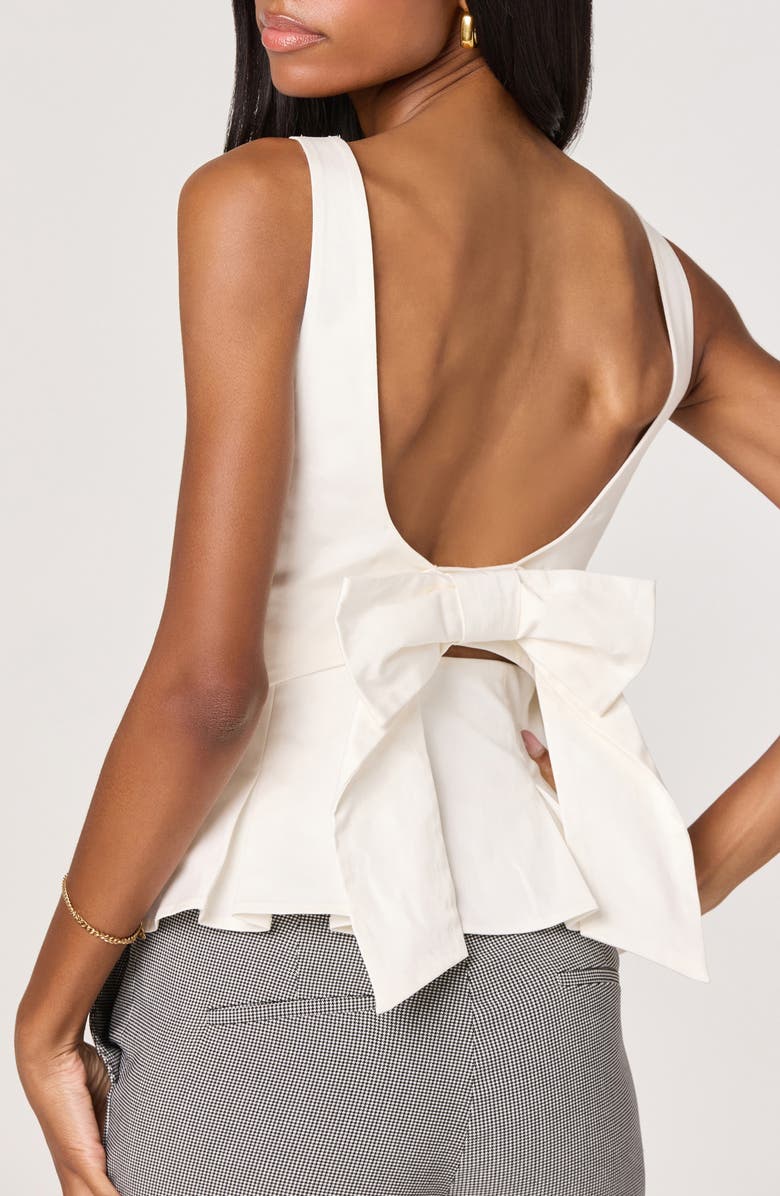 ASTR the Label Viki Back Bow Stretch Cotton Peplum Top, Alternate, color, White