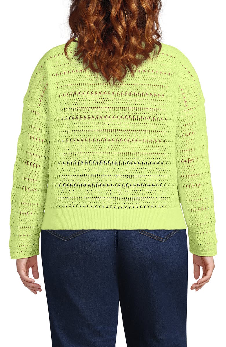 Lands' End Cotton Blend Pointelle Crew Neck Sweater, Alternate, color, Soft Limoncello Yellow
