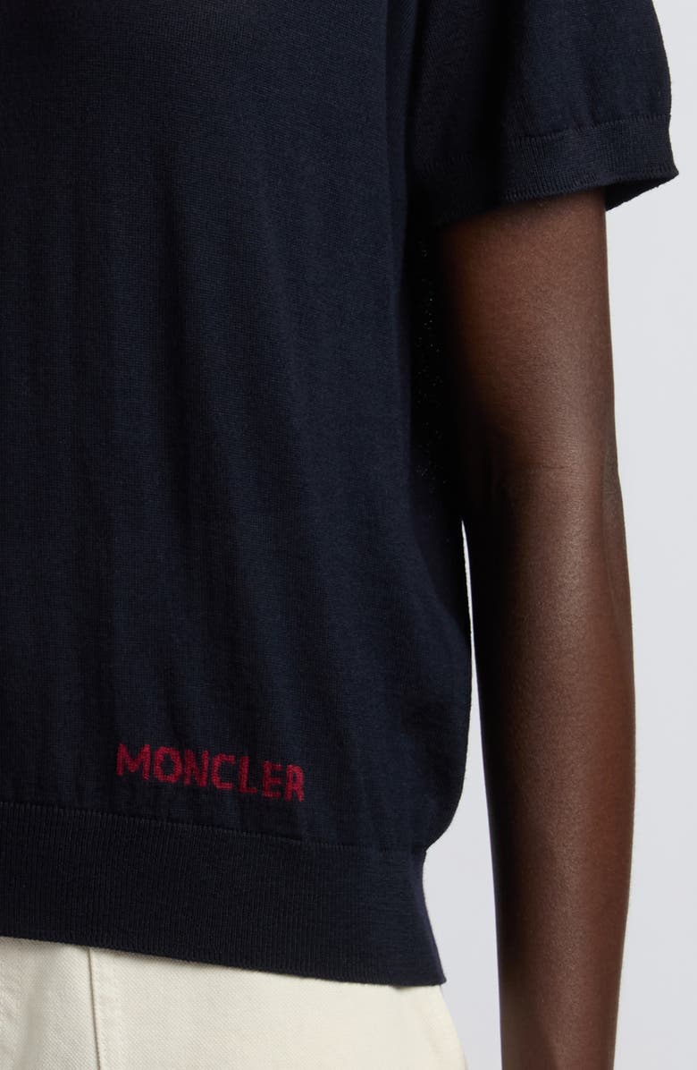 Moncler Embellished Virgin Wool Sweater, Alternate, color, Dark Navy Blue