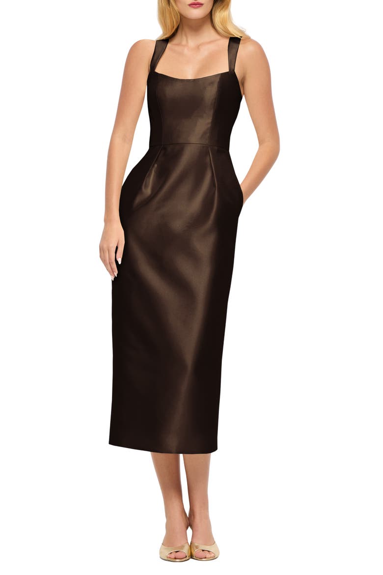 Jordyn Satin Twill Midi Dress, Main, color, ESPRESSO
