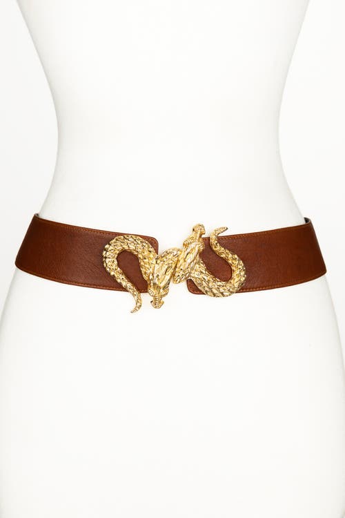 Raina Belts Dragon Buckle Leather Belt In Brown