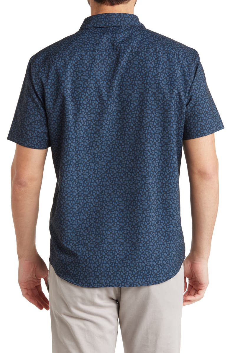 Perry Ellis Geo Print Short Sleeve Stretch Button-Up Shirt, Alternate, color, 