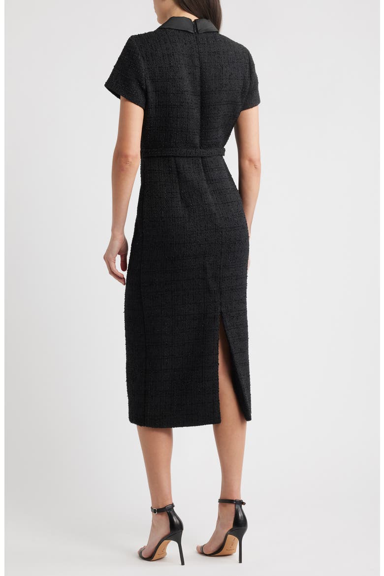 Bardot Crystal Floral Button Tweed Cocktail Midi Dress, Alternate, color, BLACK