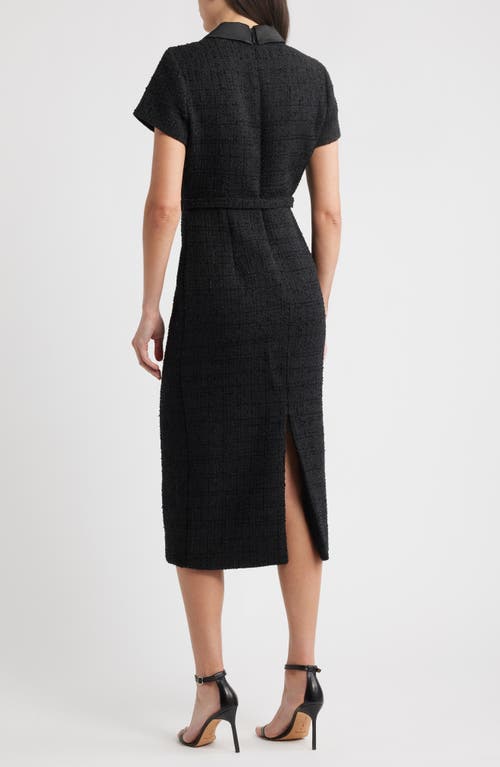 Likely Bardot Crystal Floral Button Tweed Cocktail Midi Dress In Black