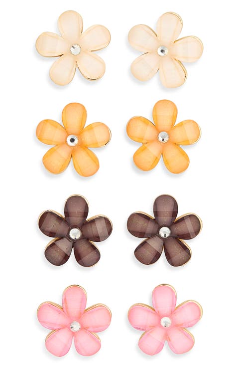 4-Pack Flower Stud Earrings