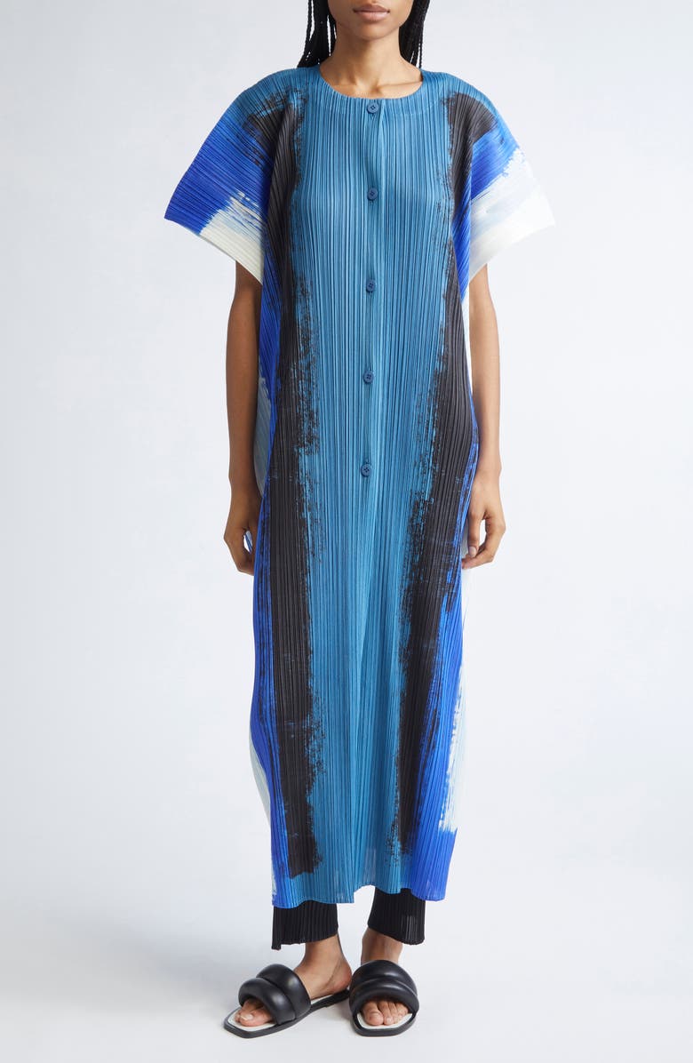 Pleats Please Issey Miyake Jump Print Pleated Dress, Main, color, Blue