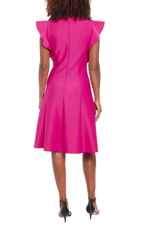 London Times Ruffle Cap Sleeve Fit & Flare Dress In Fuchsia