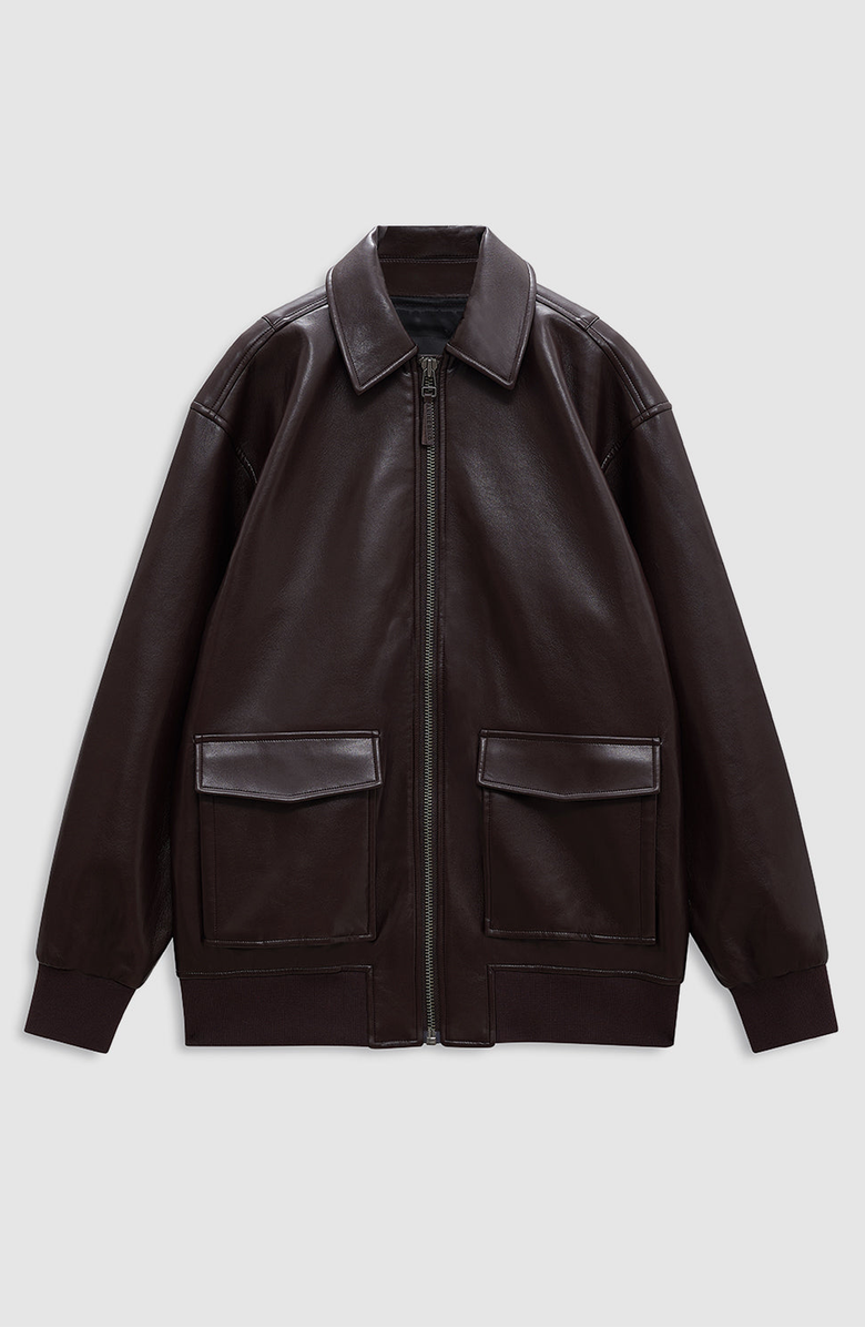 ANINE BING Kelanie Recycled Leather Jacket, Alternate, color, Deep Brown