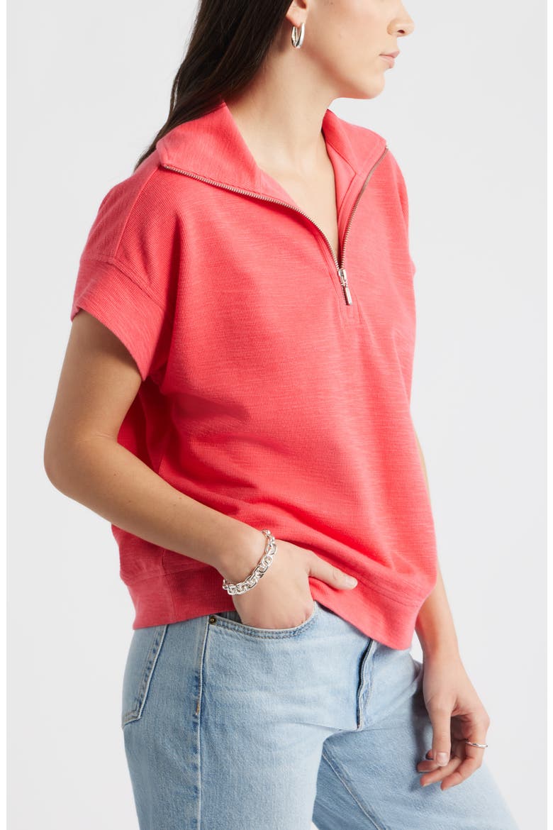 Short Sleeve Quarter Zip Sweatshirt, Alternate, color, RED GERANIUM