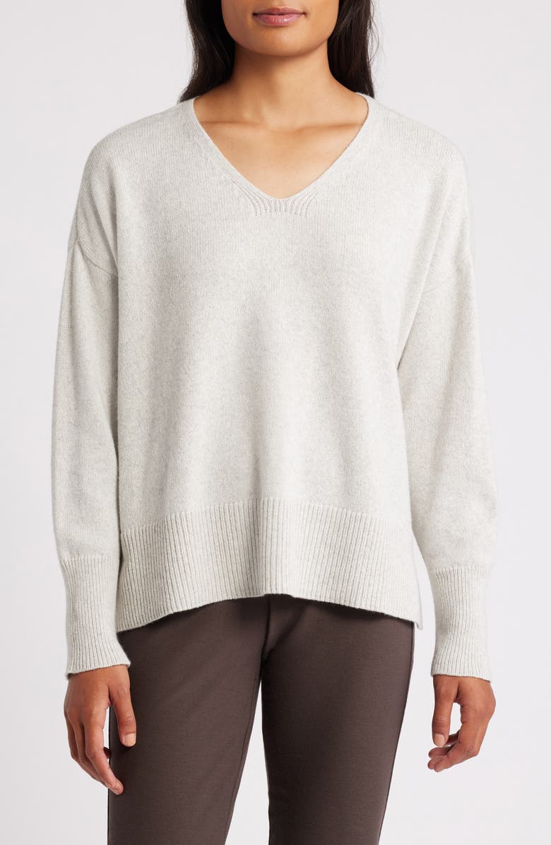 Eileen Fisher V-Neck Organic Cotton & Recycled Cashmere Blend Sweater, Main, color, Seslt