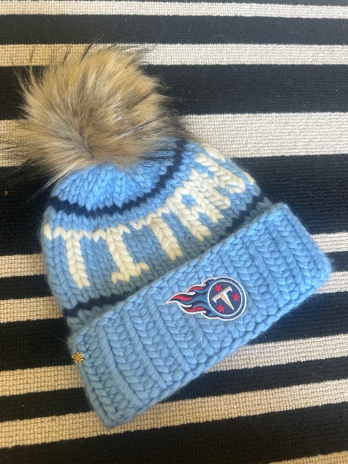 Lele Sadoughi Sky Titans Nfl Beanie With Faux Fur Pom In Blue
