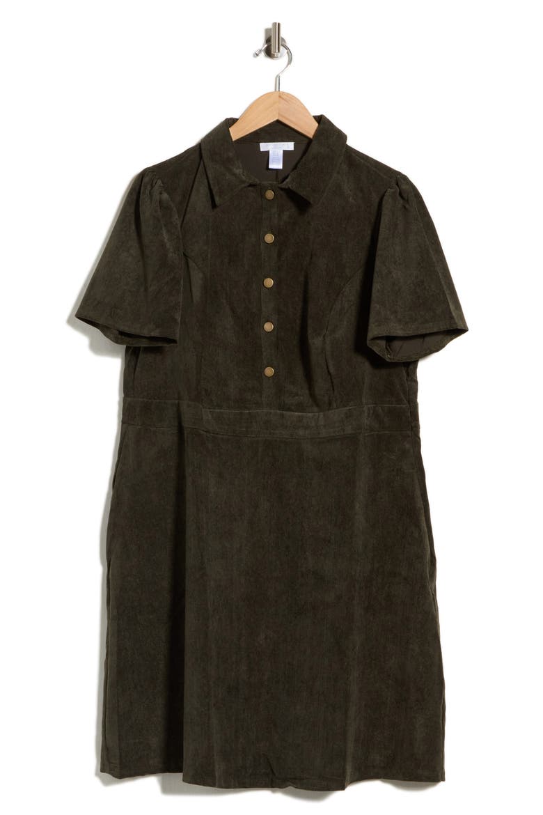Short Sleeve Corduroy Minidress, Main, color, OLIVE GREEN