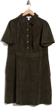 London Times Short Sleeve Corduroy Minidress