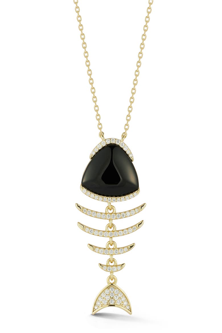 Black Agate & Cubic Zirconia Fish Pendant Necklace, Main, color, GOLD