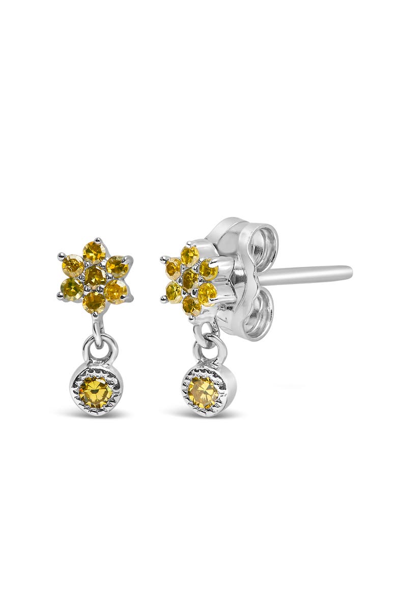 Haus of Brilliance Silver 1/10 Ct Yellow Diamond Star Stud with Bezel Drop Dangle Earrings, Alternate, color, White